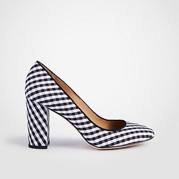 NWT Gingham Block Heel Round Toe Pumps - Picture 1 of 2